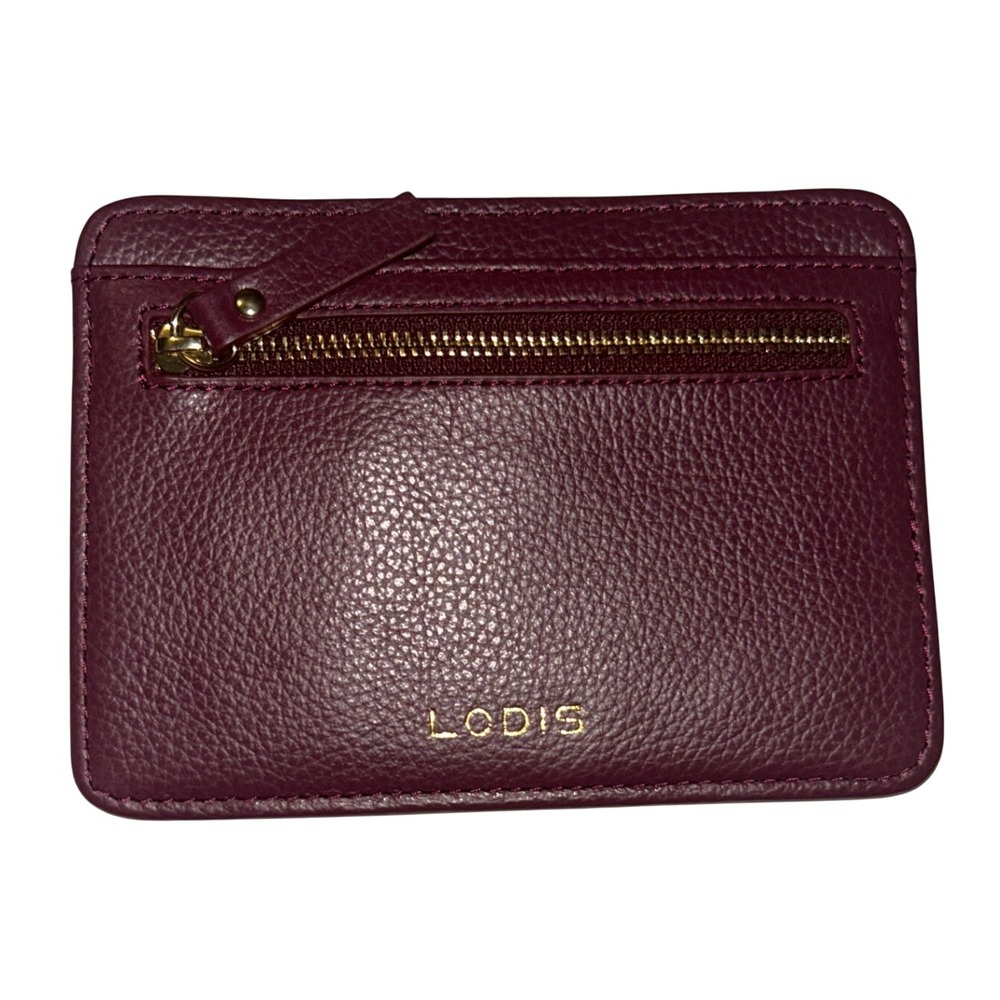 Lodis Burgundy Pebbled Leather RFID Protection Card Case Zip Wallet